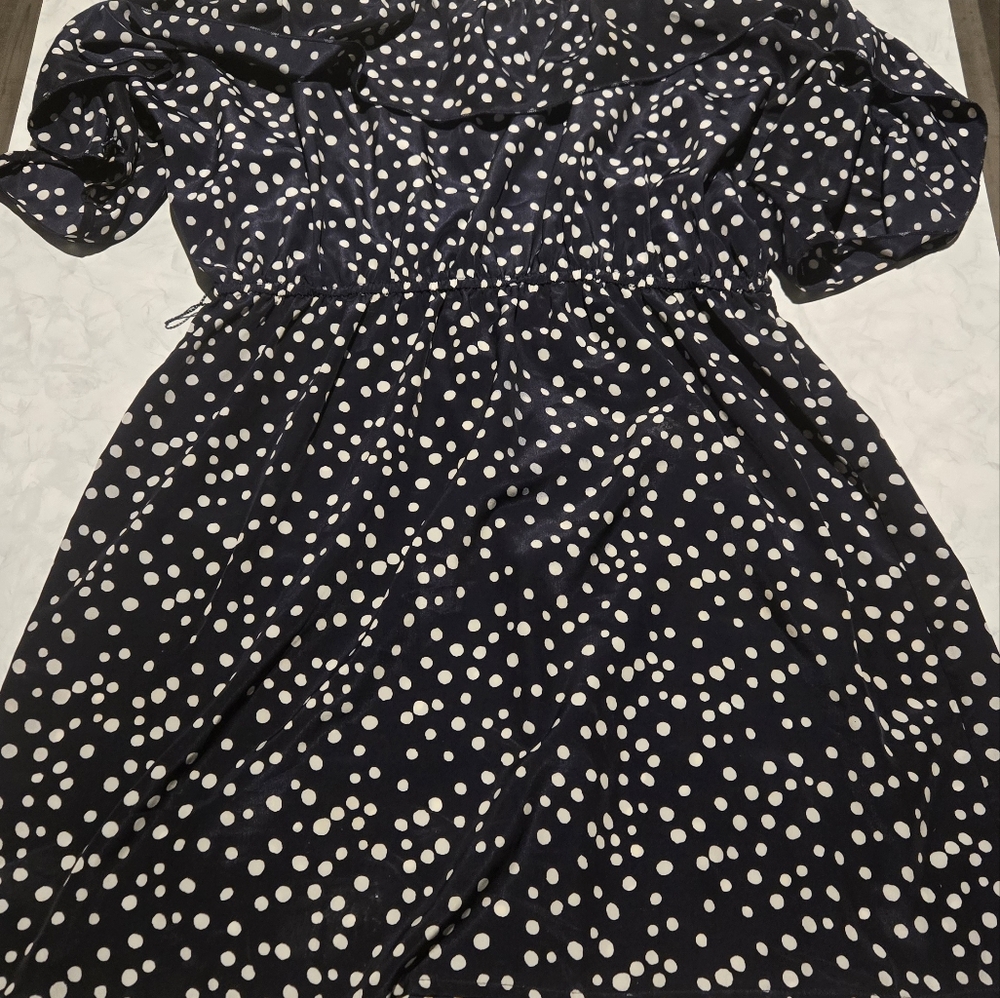 Cute Flowy Navy With White Polka Dots Silk Mini Dress